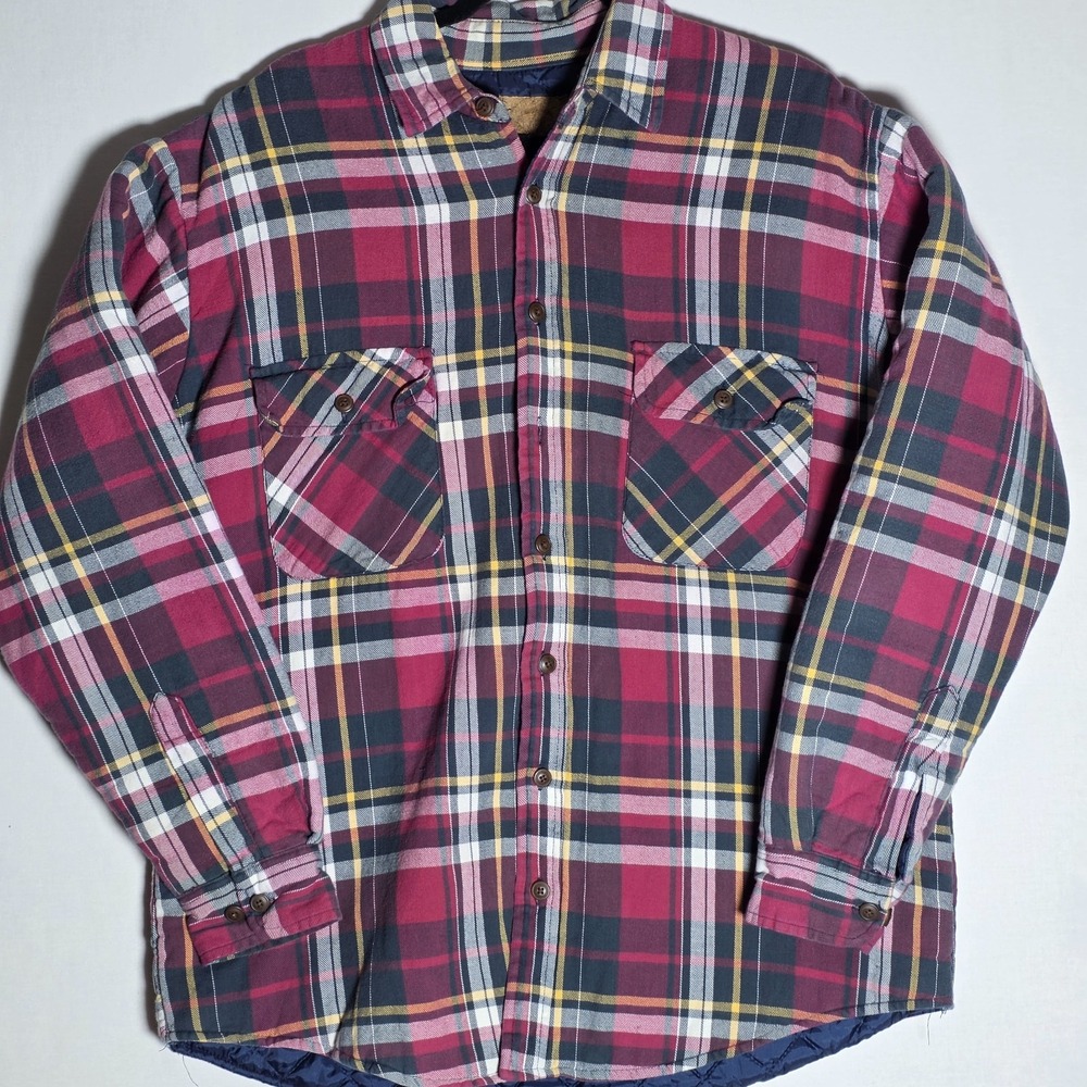 Vintage St Johns Bay Quilted Lined Heavy Flannel Shacket Red Plaid Large Tall